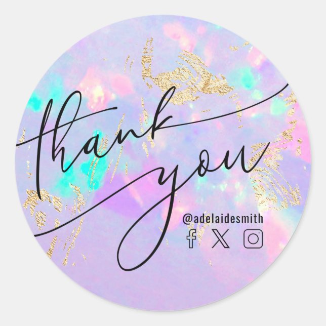 thank you faux iridescent opal  classic round sticker (Front)