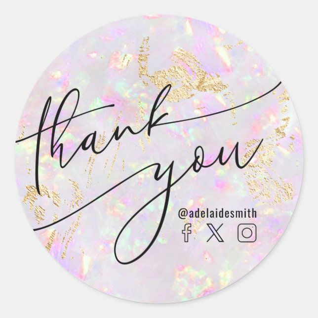 thank you faux iridescent opal classic round sticker (Front)