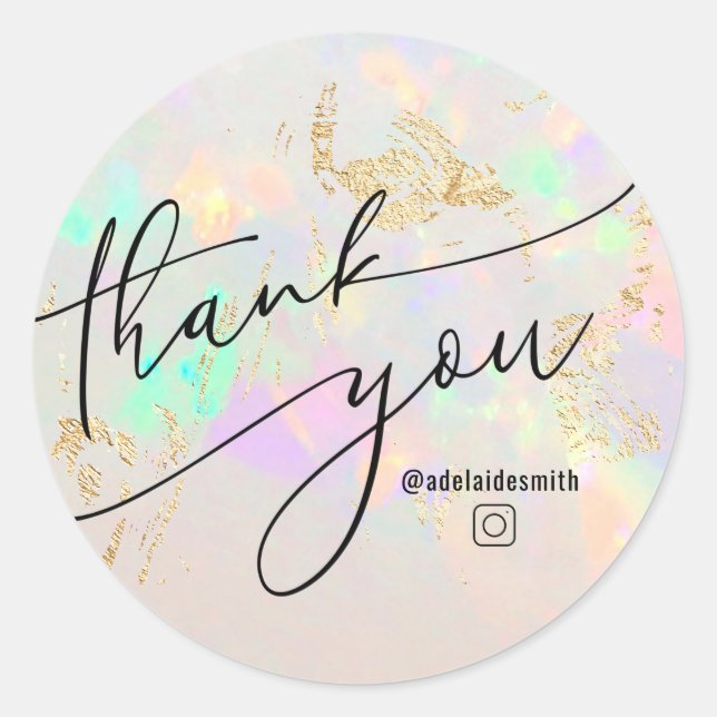 thank you faux iridescent opal classic round sticker (Front)