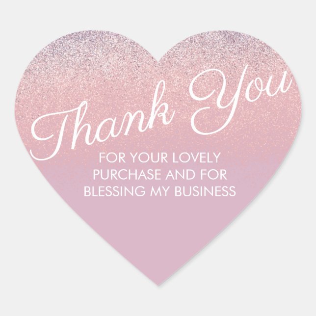 Thank You Faux Pink and Purple Sparkly Glitter   Heart Sticker (Front)