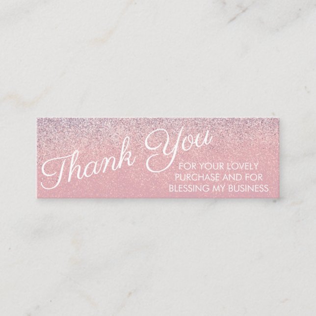 Thank You Faux Pink and Purple Sparkly Glitter    Mini Business Card (Front)