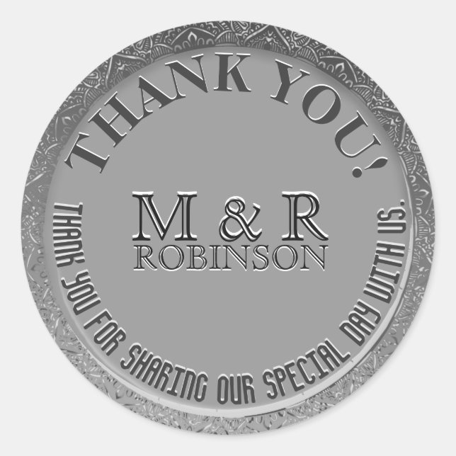Thank You | Faux Silver Foil Classic Round Sticker (Front)