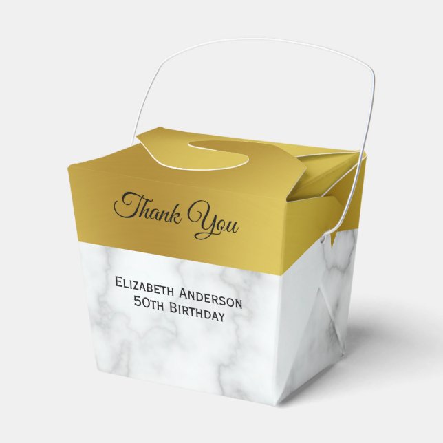 Thank You Faux White Marble and Gold Birthday Favour Box (Front Side)