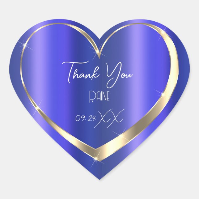 Thank You Favour Blue Gold Heart Bridal Sweet 16th Sticker (Front)