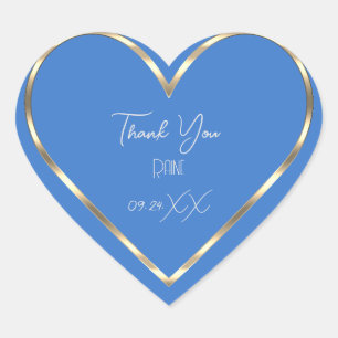 Thank You Favour Blue Golden Heart Bridal  Heart Sticker