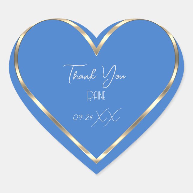 Thank You Favour Blue Golden Heart Bridal  Heart Sticker (Front)