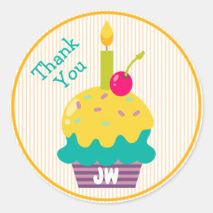 Thank You Favour Colourful Lemon Cupcake Monogram Classic Round Sticker