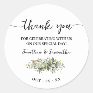Thank you Favour Eucalyptus Gold Glitter Wedding Classic Round Sticker