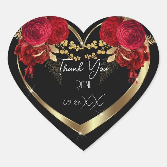 Thank You Favour Flower Heart Bridal Sweet16th Gol Heart Sticker (Front)