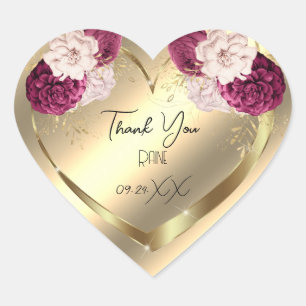 Thank You Favour Flower Heart Bridal Sweet16th Gol Sticker