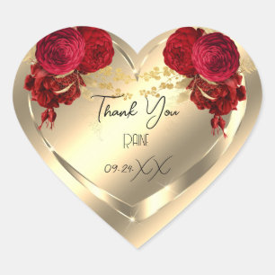 Thank You Favour Flower Heart Bridal Sweet 16t Gol Heart Sticker