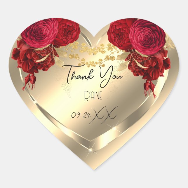 Thank You Favour Flower Heart Bridal Sweet 16t Gol Heart Sticker (Front)