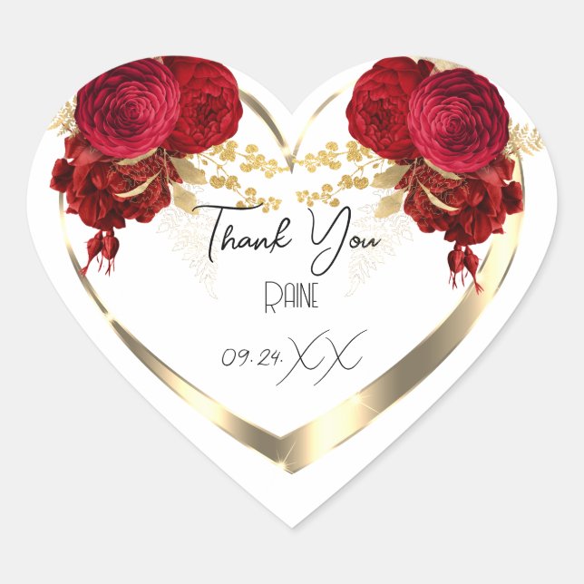 Thank You Favour Flower Heart Bridal Sweet 16t Gol Sticker (Front)