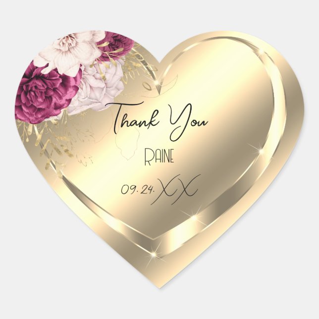 Thank You Favour FlowerGold Heart Bridal Sweet 16t Heart Sticker (Front)