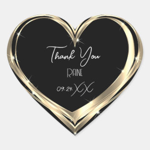 Thank You Favour Gold Heart Black White  Sticker