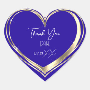 Thank You Favour Gold Heart Bridal Wedding Blue Heart Sticker