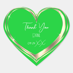 Thank You Favour Gold Heart Bridal Wedding Green Sticker
