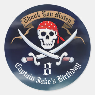 Thank You Favour Jolly Roger Pirate Classic Round Sticker