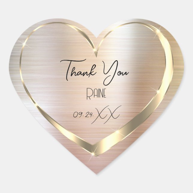 Thank You Favour Metal Gold Heart Bridal Sweet 16t Sticker (Front)