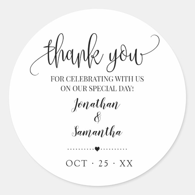 Thank you favour minimalist bridal shower wedding classic round sticker (Front)