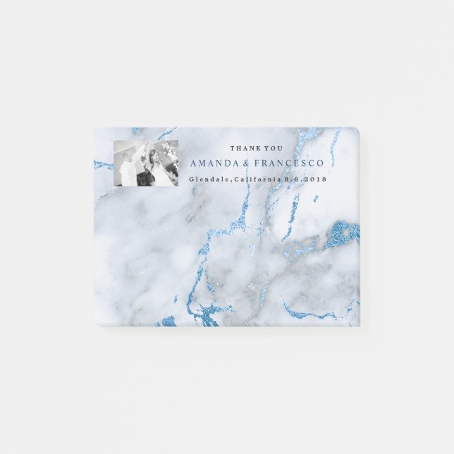 Thank You Favour Mint Navy Grey Marble Post-it Notes (Front)