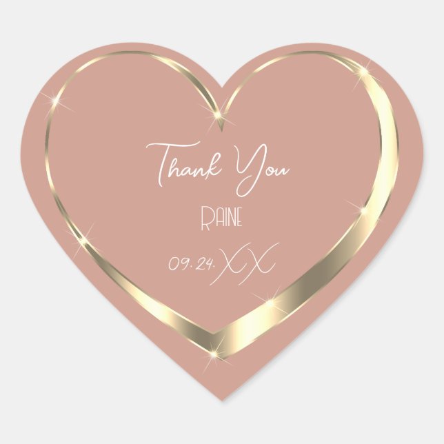 Thank You Favour Rose Gold Heart Bridal Sweet 16th Sticker (Front)