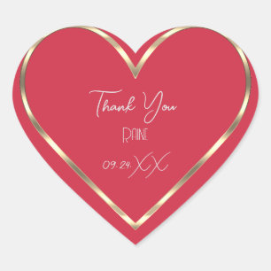 Thank You Favour Rose Golden Heart Bridal Wedding  Sticker
