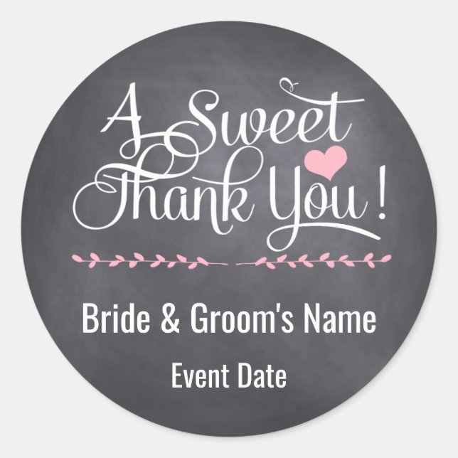 Thank you favour sticker for weddings and showers (Front)