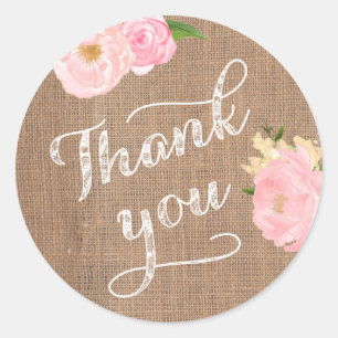 Thank you favour stickers, shabby style burlap classic round sticker