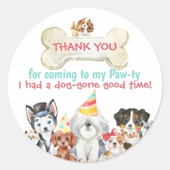 Thank you Favour Tag  Puppy Birthday Party (Front)