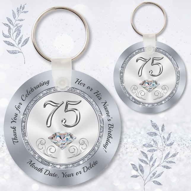 Thank You, Favours for 75th Birthday, 75th DIAMOND Key Ring (Favors for 75th Birthday. Diamond Jubilee Birthday Ideas. Personalised, 75th birthday souvenirs.)