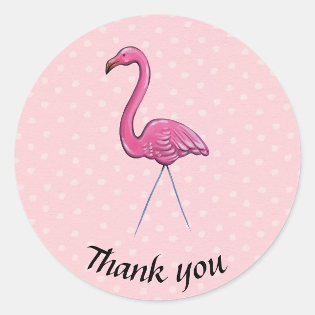 Thank you flamingo polka dot round sticker (Front)