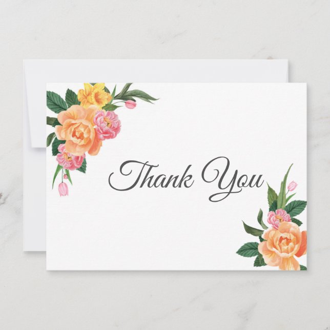 Thank You Flat Note Card-Peonies Card (Front)