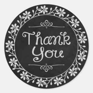 Thank You Floral Black & Grey Chalkboard Wedding Classic Round Sticker