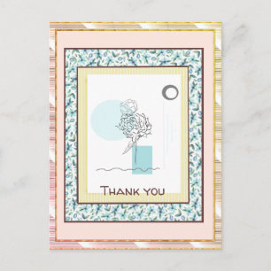 Thank You Floral Blue Gold Spark Abstract Postcard