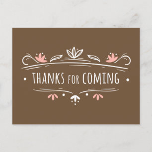 Thank You Floral Brown, White & Pink Wedding Party Postcard