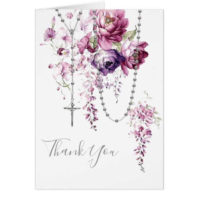 Thank You Floral Catholic Holy Rosary (Front)