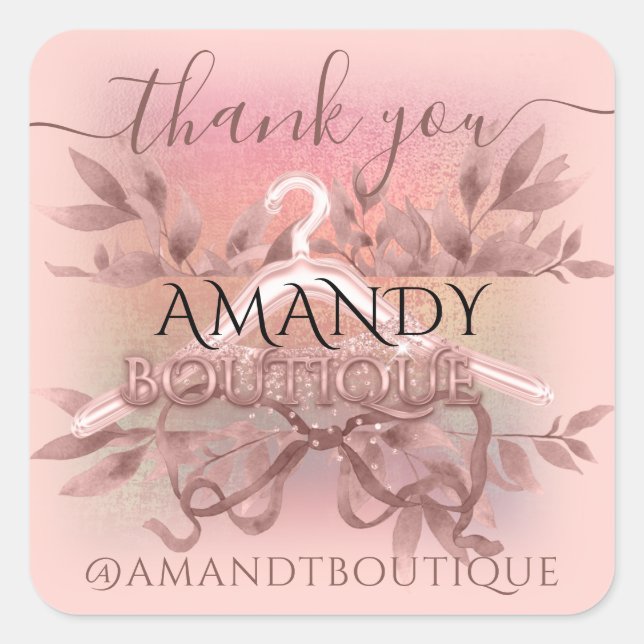 Thank You Floral Cloth Hanger Rose Boutique Square Sticker (Front)