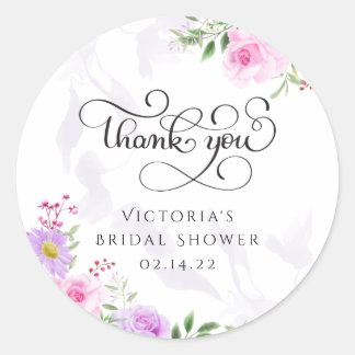 Thank You Floral Elegant Bridal Shower Classic Round Sticker