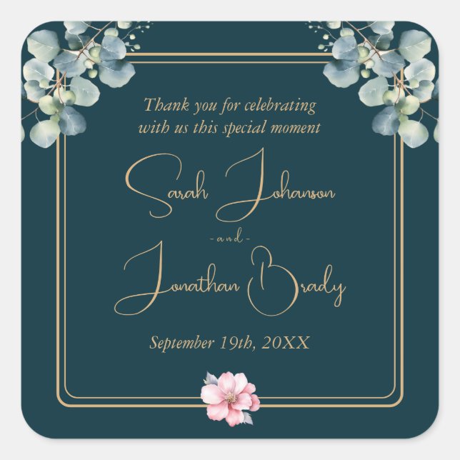 Thank You Floral Eucalyptus Wedding Sticker (Front)