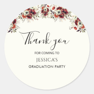 Thank you Floral Graduate Party Graduation  Classic Round Sticker