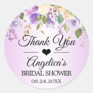 Thank you Floral Lavender Lilac Wedding Bridal Classic Round Sticker
