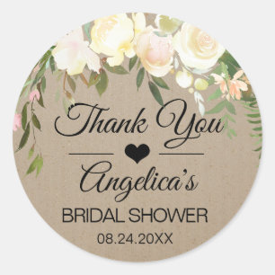 Thank you Floral Pink Ivory Craft Wedding Bridal Classic Round Sticker