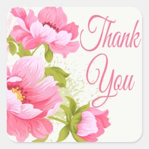 Thank You Floral Pink Peonies Flower Wedding Square Sticker