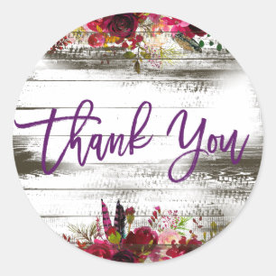 Thank You Floral Rustic Country Classic Round Sticker