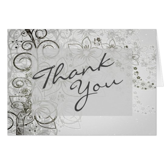 Thank You Floral Scroll Grey Custom Note Card