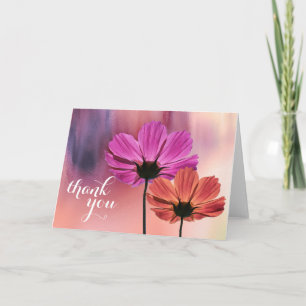 Thank You Floral Watercolor Chic Girly Wedding Card