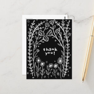 THANK YOU Floral Whimsical Sketch Doodle Postcard
