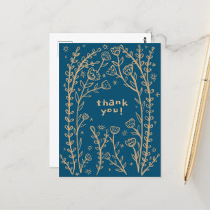 THANK YOU Floral Whimsical Sketch Doodle Postcard