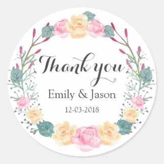 Thank you floral wreath pink wedding sticker